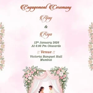 Minimal Floral Engagement Invitation Card English with pastel flowers and elegant couple illustration EICE-008