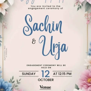 Elegant Floral Engagement Invitation Card English with pastel flower border and customizable design EICE-005