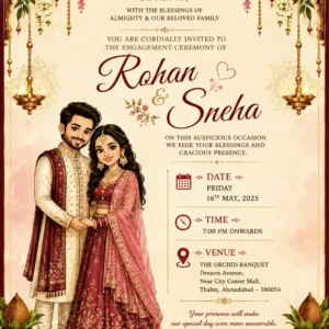 Traditional Couple Engagement Invitation Card English with Lord Ganesha and Hindu Ring Ceremony theme EICE-007