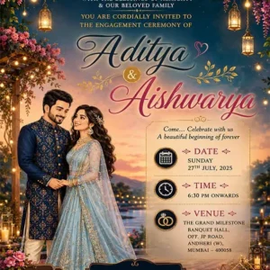 Royal Couple Engagement Invitation Card English with romantic evening theme and luxury floral decoration EICE-009