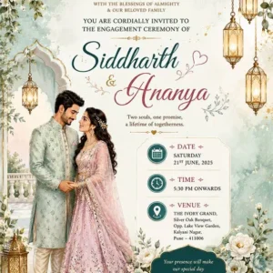 Premium Floral Engagement Invitation Card English | Elegant Couple Ring Ceremony Invitation | EICE-012