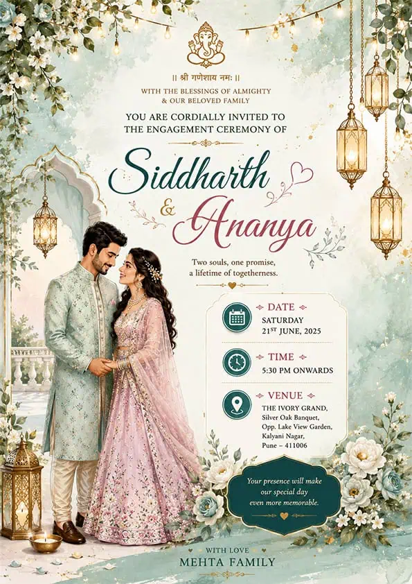 Engagement Invitation Card English EICE12 Digital Invitations Maker