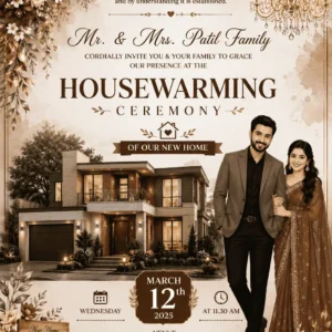 Luxury Couple House Warming Invitation Card with Photo for New Home Ceremony HWICE-14