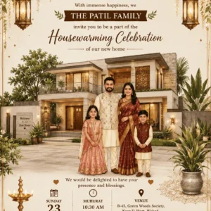 Premium Family House Warming Invitation Card with Family Photo for Griha Pravesh and New Home Celebration HWICE-15