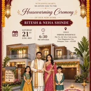 Traditional Family House Warming Invitation Card with Family Photo for Griha Pravesh and New Home Celebration HWICE-16