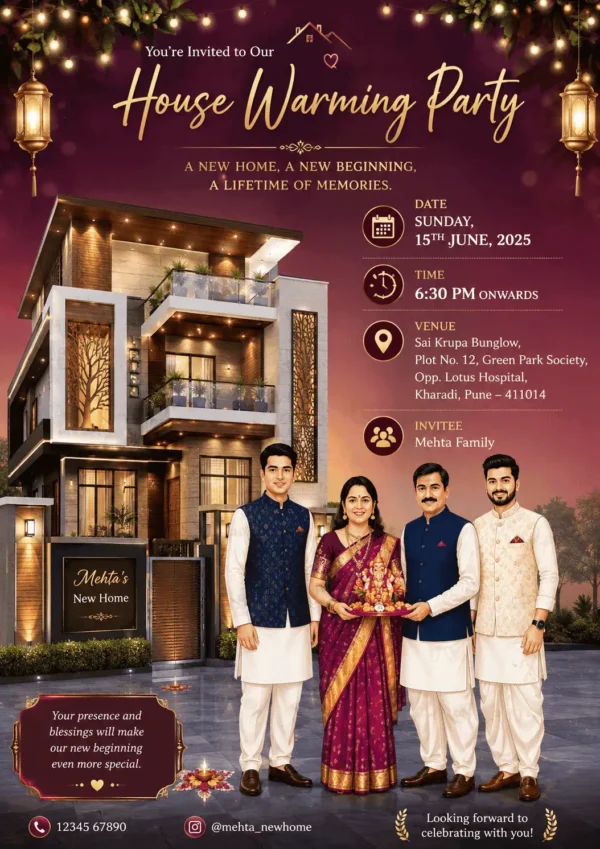 Traditional Marathi Griha Pravesh Invitation Card for Vastu Shanti and House Warming Ceremony HWICM-18