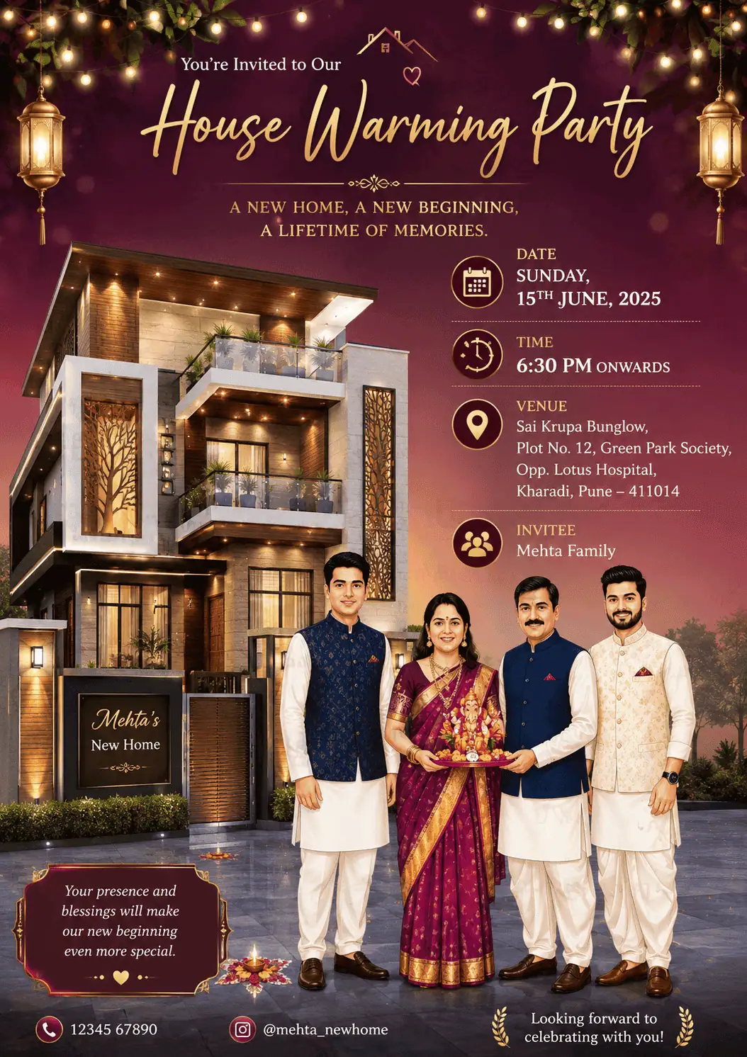 Traditional Marathi Griha Pravesh Invitation Card for Vastu Shanti and House Warming Ceremony HWICM-18
