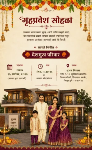 Traditional Marathi Griha Pravesh Invitation Card for Vastu Shanti and House Warming Ceremony HWICM-18