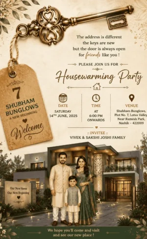 Vintage Key House Warming Party Invitation Card with Personalized Family Photo for New Home Celebration HWICE-20
