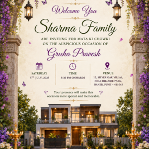Floral Griha Pravesh Invitation Card for Mata Ki Chowki and House Warming Ceremony HWICE-21