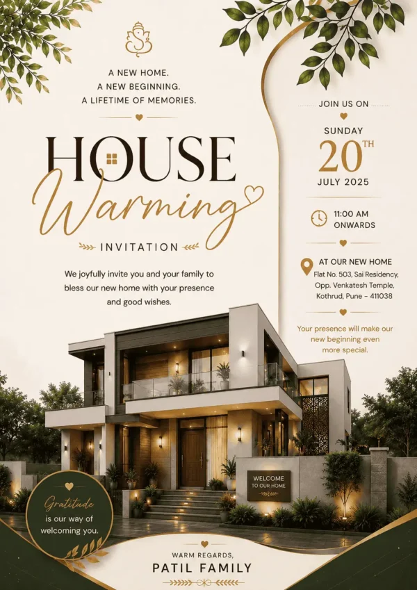 Modern Luxury House Warming Invitation Card for Griha Pravesh and Vastu Shanti Ceremony HWICE-09