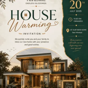 Elegant Green House Warming Invitation Card for Griha Pravesh and Vastu Shanti Ceremony HWICE-10