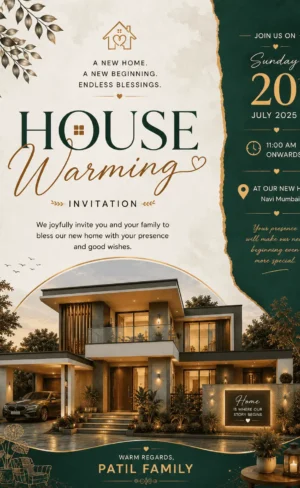 Elegant Green House Warming Invitation Card for Griha Pravesh and Vastu Shanti Ceremony HWICE-10