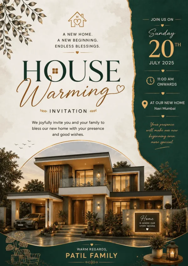 Elegant Green House Warming Invitation Card for Griha Pravesh and Vastu Shanti Ceremony HWICE-10