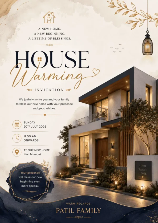 Premium Modern House Warming Invitation Card for Griha Pravesh and Vastu Shanti Ceremony HWICE-11