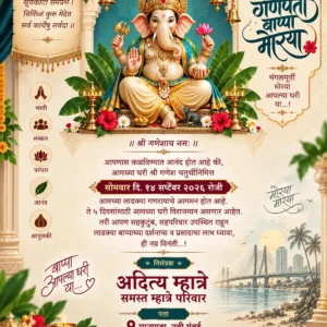 Traditional Ganesh Chaturthi invitation card Marathi with Lord Ganesha