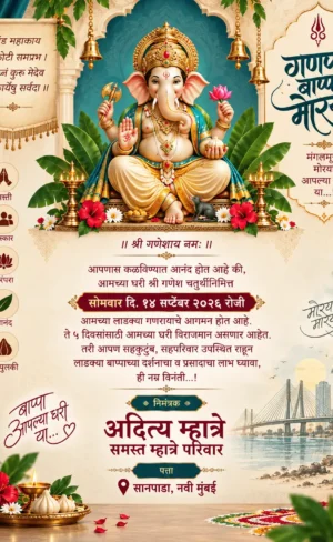 Traditional Ganesh Chaturthi invitation card Marathi with Lord Ganesha
