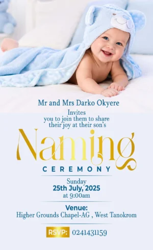 Naming Ceremony Invitation Card English baby boy blue design