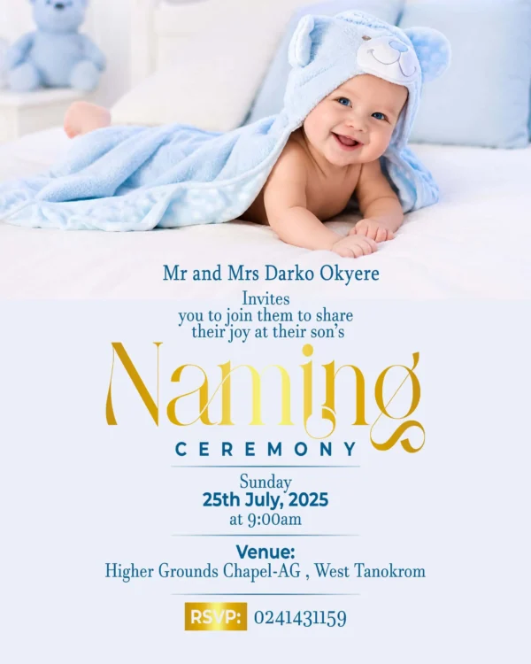 Naming Ceremony Invitation Card English baby boy blue design