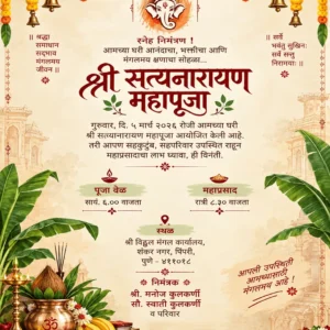 Satyanarayan Pooja Invitation Card Marathi SPICM016