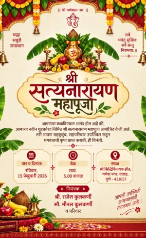 Satyanarayan Pooja Invitation Card Marathi SPICM018